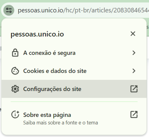 Exemplo de como habilitar a câmera nas configurações do site